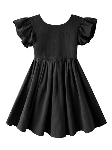 Dutebare Toddler Girls Dress Cotton Linen Ruffle Halter Sleeveless Kids Casual Summer Beach Party Dresses Black 120