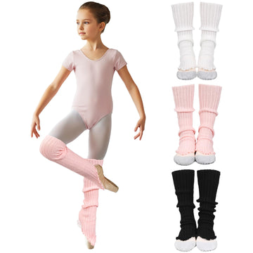 Shyyween 3 Pairs Ballet Leg Warmers for Girls Toddler Teens Stirrup Ankle Warmers Knitted Socks for Dance Practice Yoga (Black, 