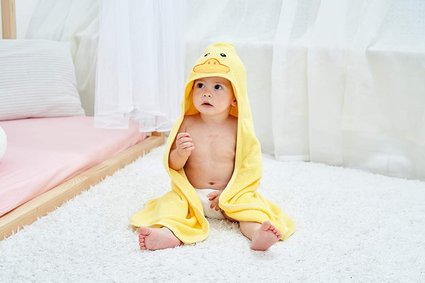 Hiphop Panda Bamboo Hooded Baby Towel - Soft Hooded Bath Towel For Babie, Toddler,Infant, For Boy And Girl - (Yellow Duck, 30 X