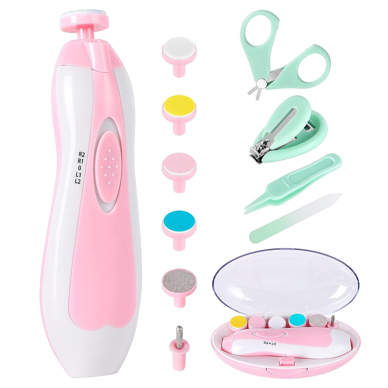 Baby Nail Trimmer Electric-12 in 1 Baby Nail Clippers Safe Baby Nail File Kit with a Nail Clipper, Scissor, Tweezers, and Nail F