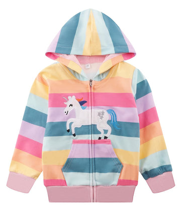 Akyzic Girls Rainbow Fall Jacket Zip Up Hoodie Kids Back To School Outfit Cotton Unicorn Hooded Sweatshirt Winter Outerwear 4T/3