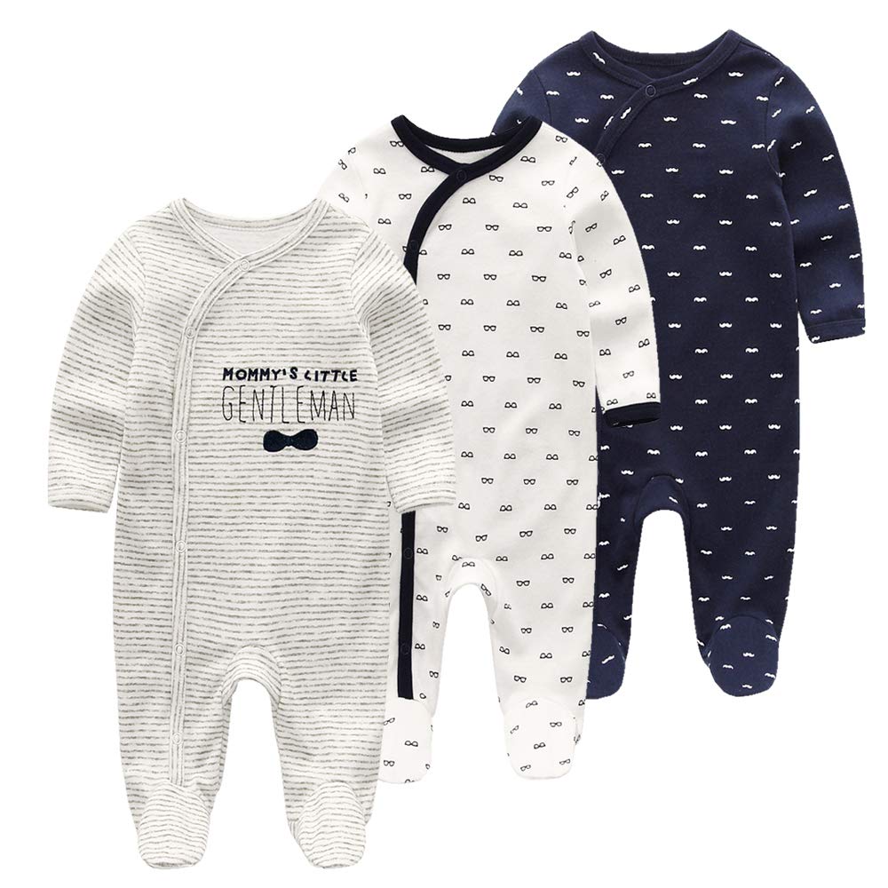 Newborn Baby Boy Girl Cotton Bodysuit Long Sleeve Jumpsuit 3-Pack Outfits Clothe