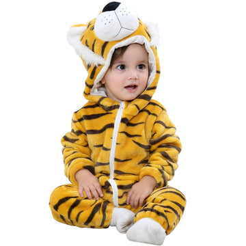 Michley Unisex Baby Winter Hooded Romper Flannel Panda Style Cosplay Clothes ,100Cm-(19-24Months),Tiger