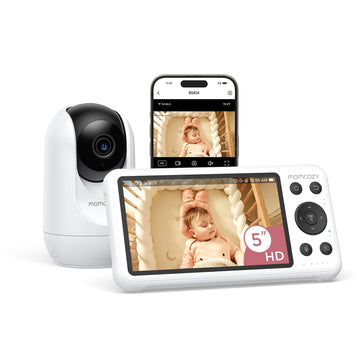 Momcozy Smart Wifi Baby Monitor With Camera And Audio, 5' 1080P Screen With Wall Mount, Motion & Cry Detection, Safe Fence, Cle