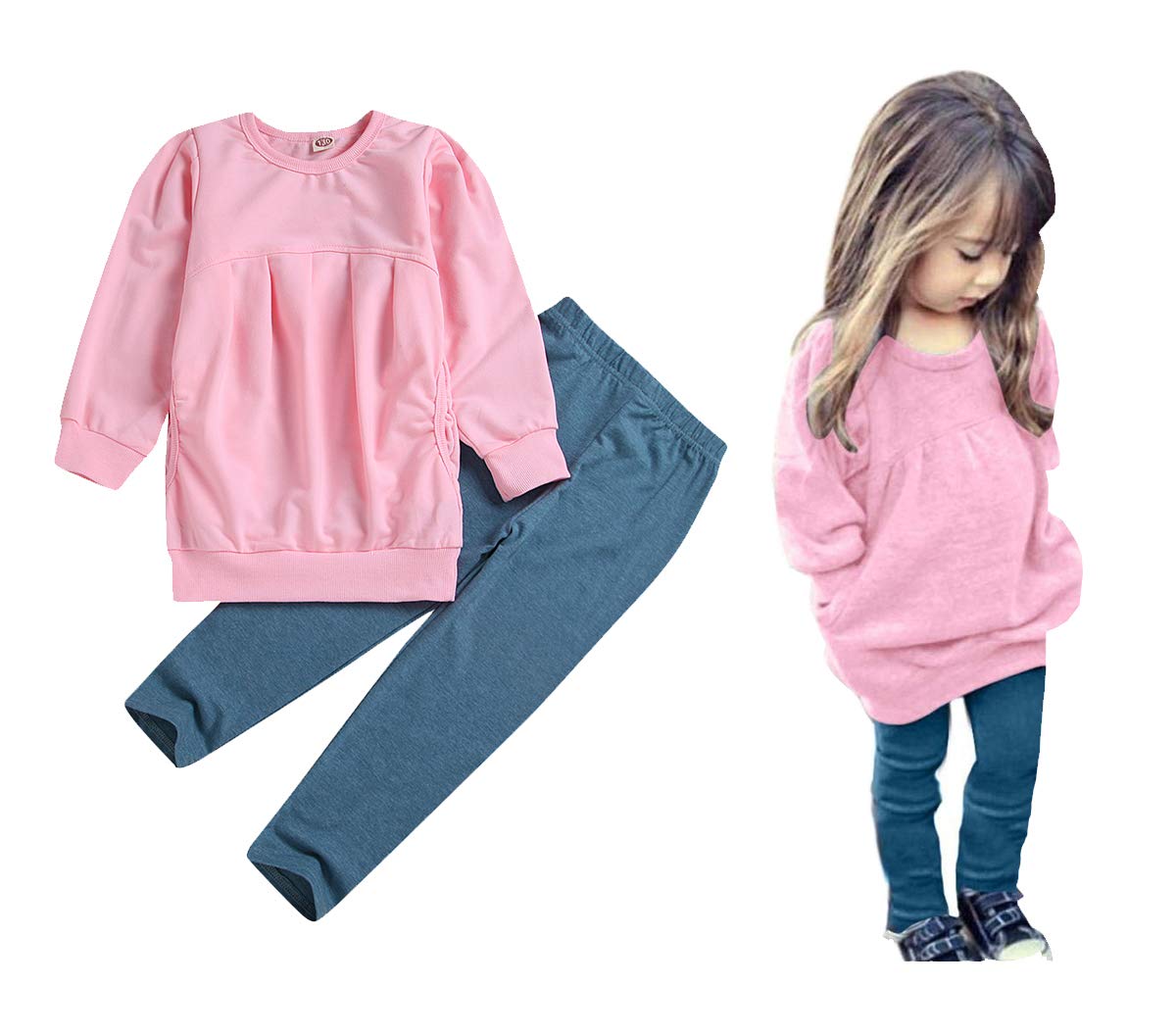 Cm C&M Wodro Toddler Girls Clothes Winter Warm Long Sleeve Tops+Long Pants Set (Pink, 1-2 Years(90))