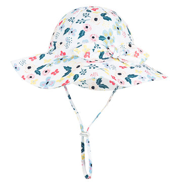 Baby Girl Sun Hat With Upf 50+ Outdoor Adjustable Beach Hat With Wide Brim Bucket Hats (2-3 Years, Pink-Blue Printing)