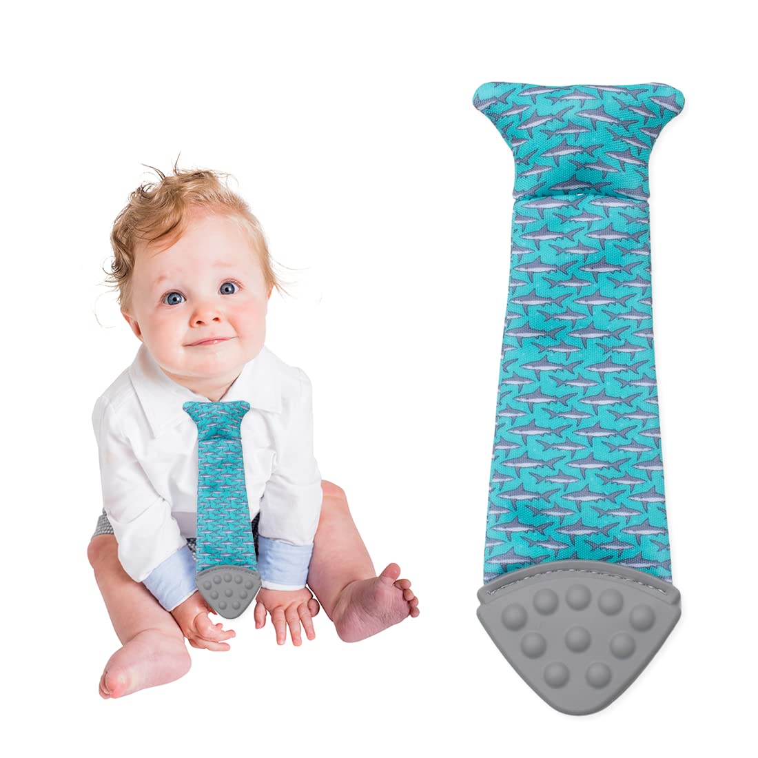 Tasty Tie Teething Tie, 3-in-1 Clip-on Baby Tie, Crinkle Toy & Silicone Teether for 3-6-9-12-18 Month Babies, Unique Baby Boy Gi