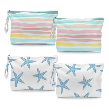 Fokongna 4PCS Wet Dry Bag Waves Rainbow Wet Bag Beach Bags for Swimsuit Toiletry Bags Travel Essentials For Women, Beach Travel 