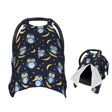 Muishi Cute Owls and A Moon Baby Car Seat Canopy Nursing Cover for Newborn Car Seat Breastfeeding Covers Blanket Newborn Shower 