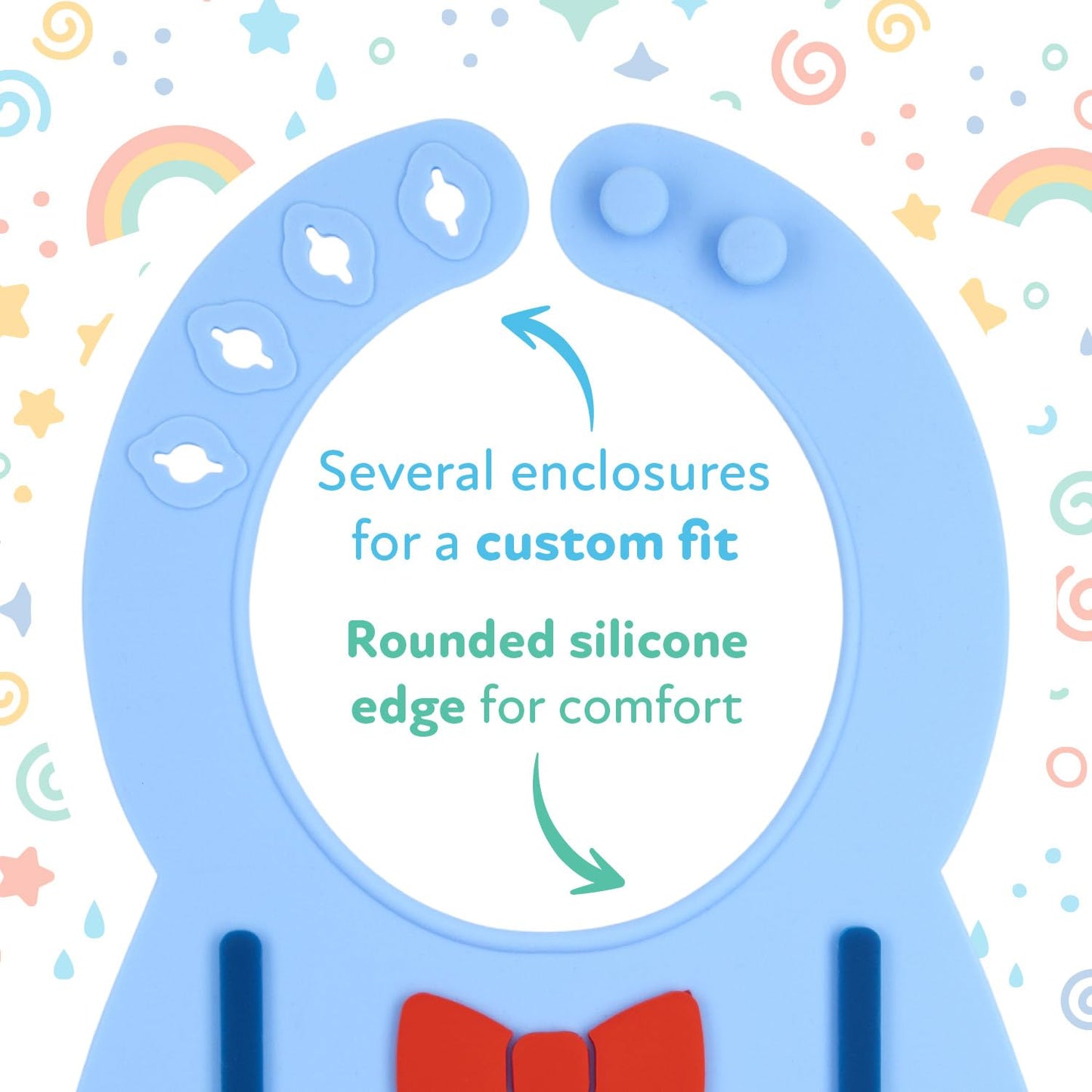Nuby 3D Soft Silicone Baby Bib With Scoop - Silicone Bib For Toddlers And Babies 6+ Months - Suspenders And Bow Tie