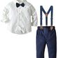 Sangtree Baby Boys Dress Clothes, Toddlers Boys Long Sleeves Button Down Dress Shirt With Bowtie + Suspender Pants Set Gentlemen