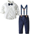 Sangtree Baby Boys Dress Clothes, Toddlers Boys Long Sleeves Button Down Dress Shirt With Bowtie + Suspender Pants Set Gentlemen