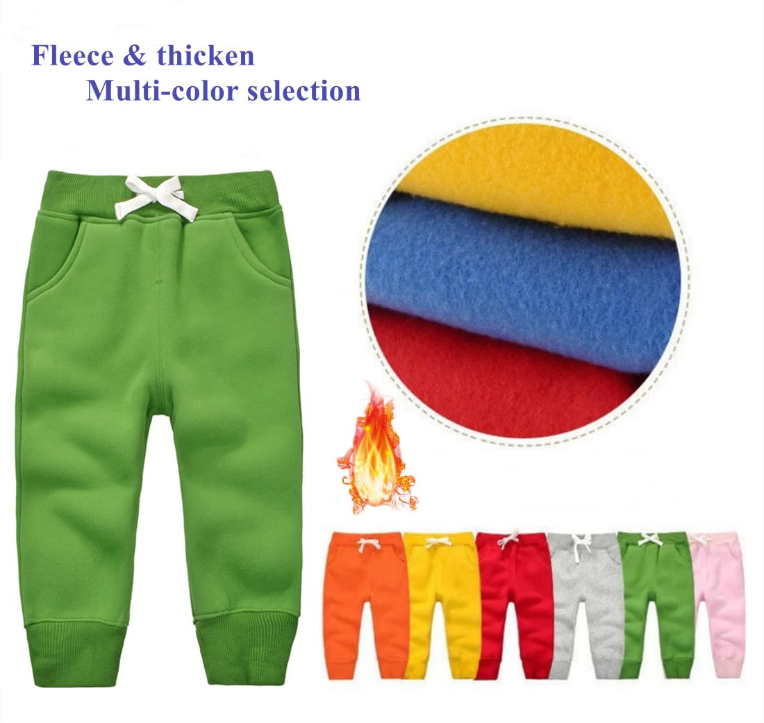 Cuteon Unisex Toddler Jogger Pants Kids Cotton Elastic Waist Winter Baby Sweatpants Pants 5Years Grass Green