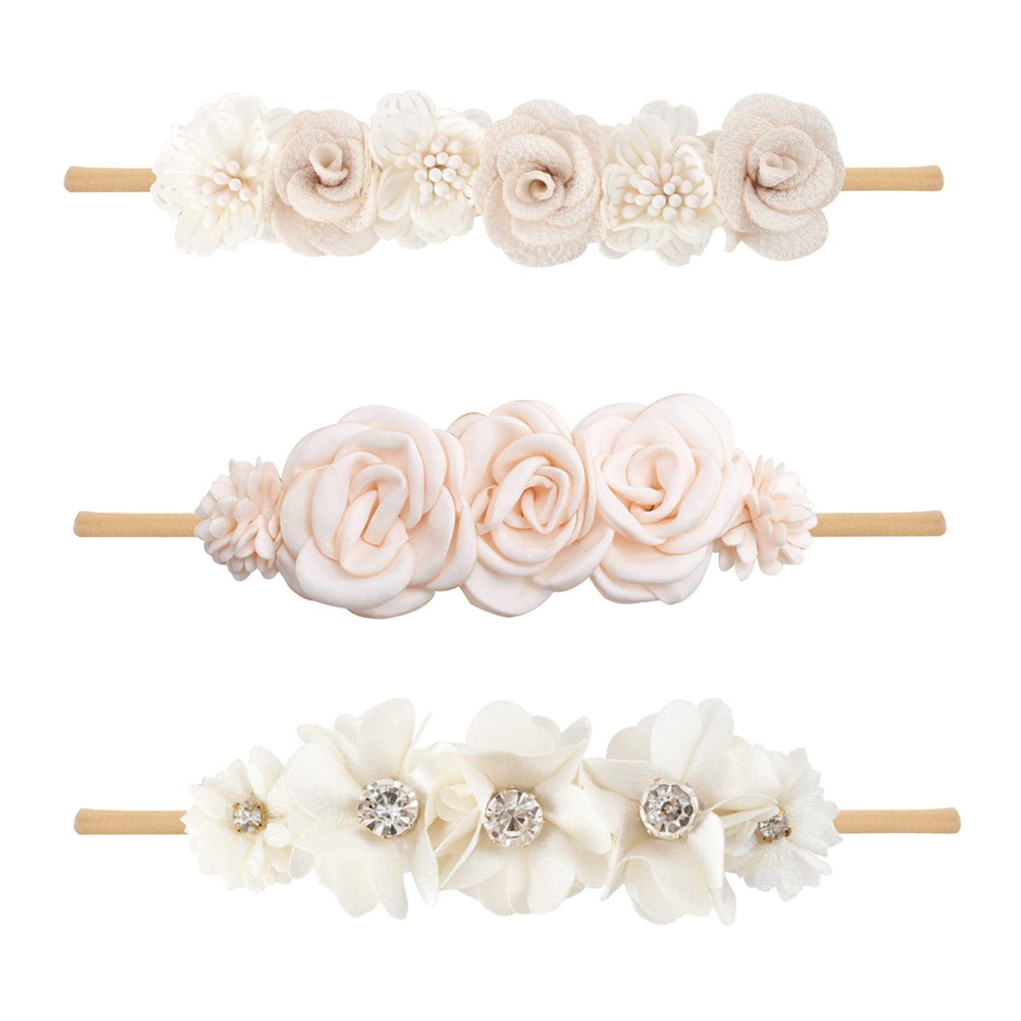 Bfnaagirl Baby Girl Floral Headband Nylon Flower Crown Elastic Hairband 3Pcs Hair Accessories Gift For Girls, Ym6, Stretchy Size