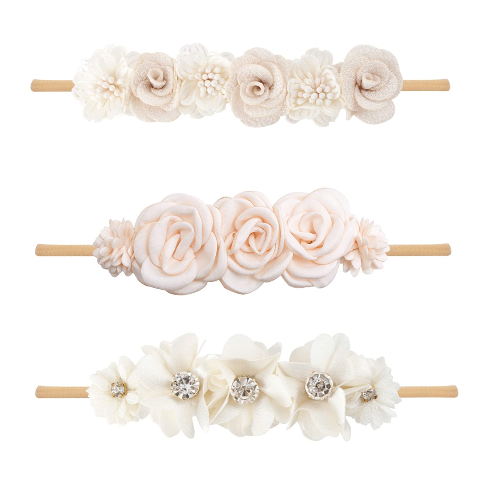 Bfnaagirl Baby Girl Floral Headband Nylon Flower Crown Elastic Hairband 3Pcs Hair Accessories Gift For Girls, Ym6, Stretchy Size