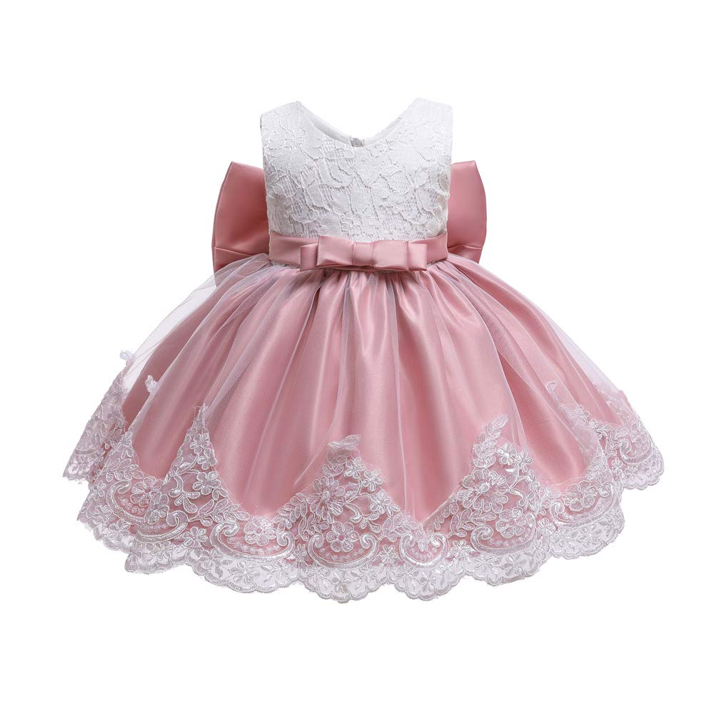 Lottle Girls Christmas Embroidery Lace Dresses Infant Easter Halloween Wedding Formal Event Dress(Pink,120)