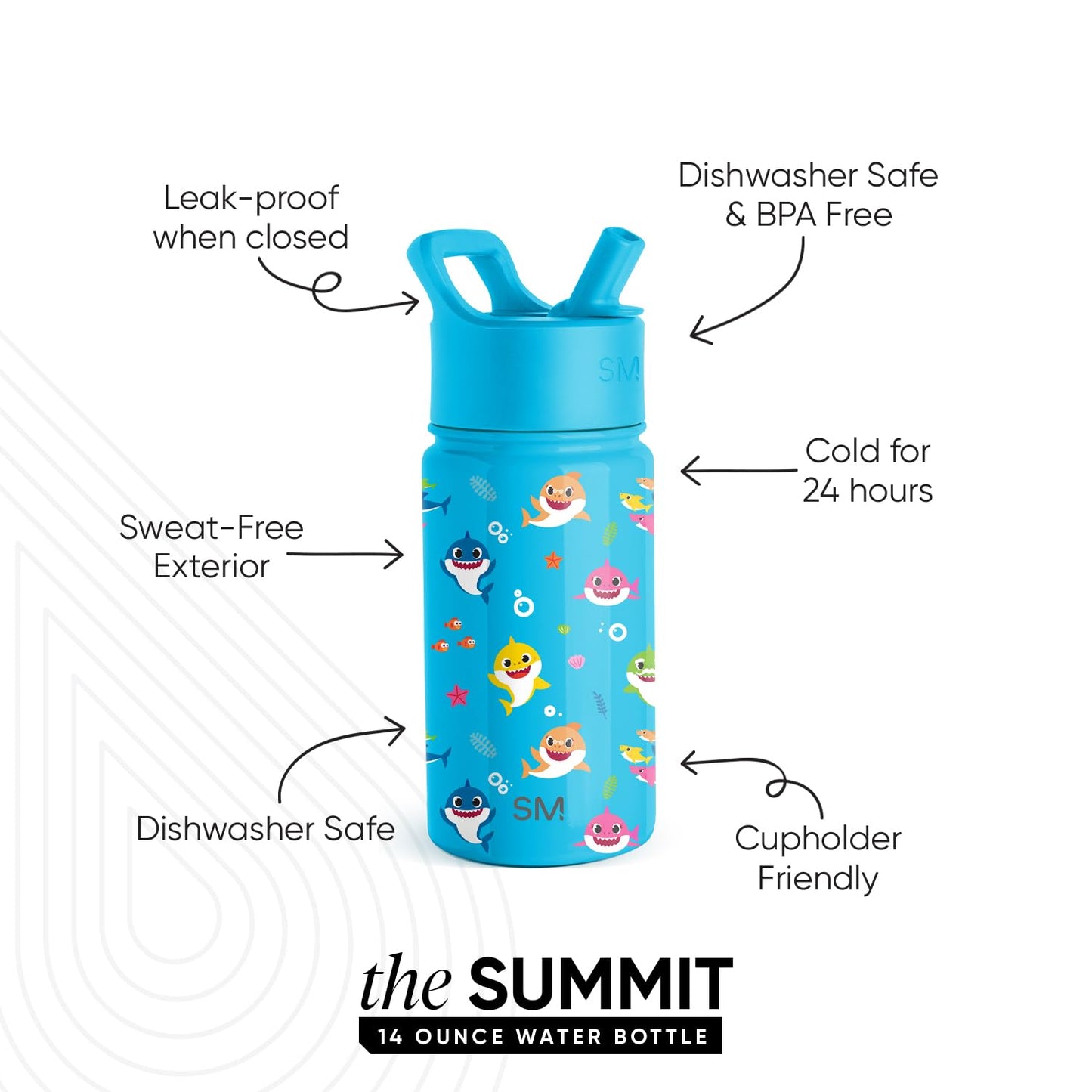 Simple Modern Baby Shark Kids Water Bottle With Straw Lid  Insulated Stainless Steel Reusable Tumbler For Toddlers, Boys  Summit
