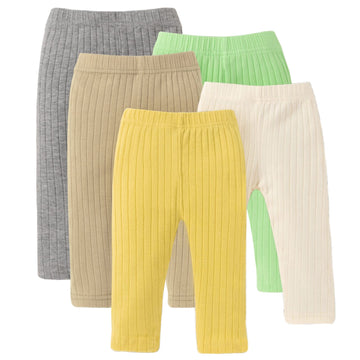U.Nikaka Unisex Baby Newborn 5-Pack Pants In Gray Brown Beige Green And Yellow,0-6 Months