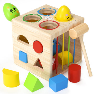 IYYIYY Montessori Wooden Shape Sorter Toy for 1+ Year Old - 8 Sensory Blocks, Developmental Toddler Toys, Toddler Learning Gifts