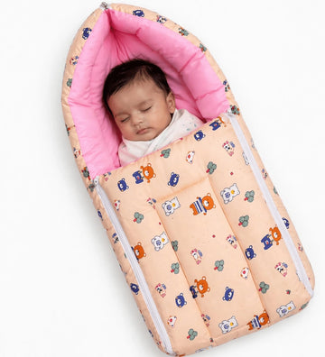 ORBEIX Baby Sleeping Bag for Newborn | Soft Cotton Baby Wrapper with Hood | Warm Baby Carry Nest | Zip Closure Sleeping Bag for 