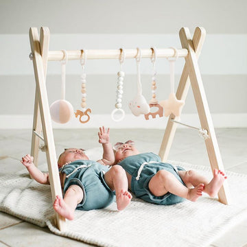 Wooden Baby Gym With 6 Gym Toys, Foldable Baby Play Gym, Natural Pine Wood Play Gym, Frame Activity Center Hanging Bar, Wooden P