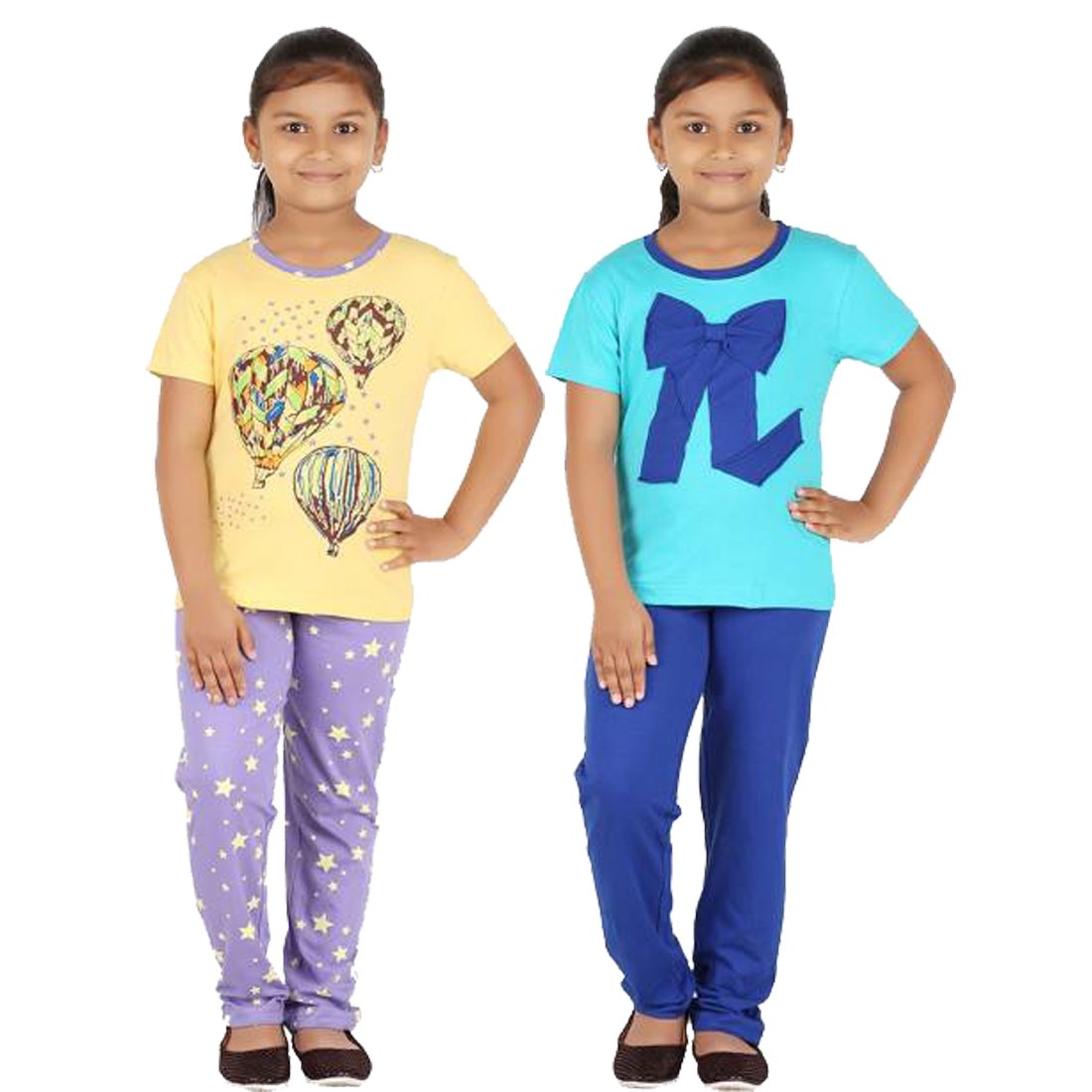FICTIF Kid Girls Top & Pyjama Set (2FG303PURTI Purple & Yellow,Light Blue & Dark Blue) Pack of 2 (23 Years)