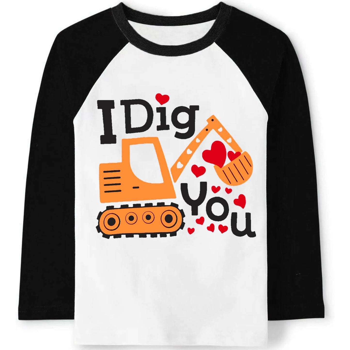 Toddler Boy Loved Heart Shirt Kids Valentine Day Outfits Excavator I Dig Heart Graphic Long Sleeve Tee Tops 5T