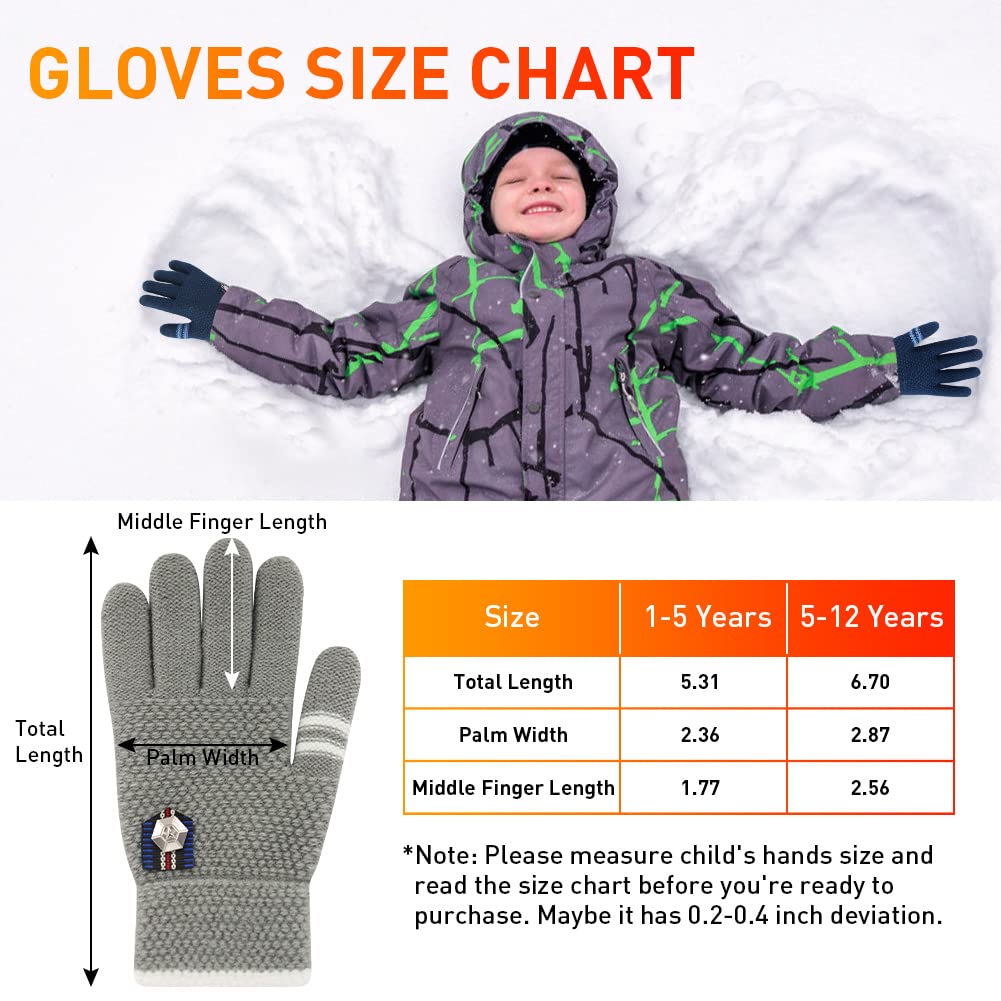 Pkween Winter Gloves For Toddler Kids - 3 Pairs Boys Girls Soft Warm Wool Lined Gloves Full Finger Children Thermal Knit Gloves