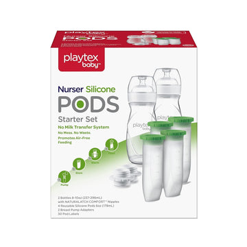 Playtex Baby Nurser Bottle Set With Reusable Silicone Pods, 2X8 Oz Bottles, 4X6 Oz Silicone Pods, 2 Breast Pump Adapters - Anti-