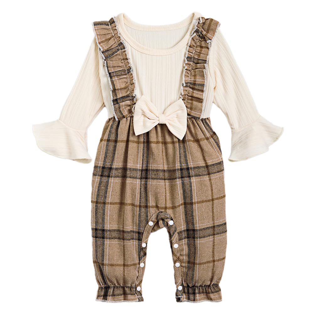 Hopscotch Girls Full Sleeves Plaid Print Brown Footies & Bodysuit For Ages (1218 Months)