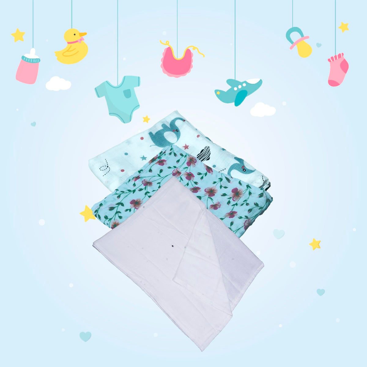 New Born Baby Muslin Burp Cloth Swaddle & Blanket  3 piece in a Pack