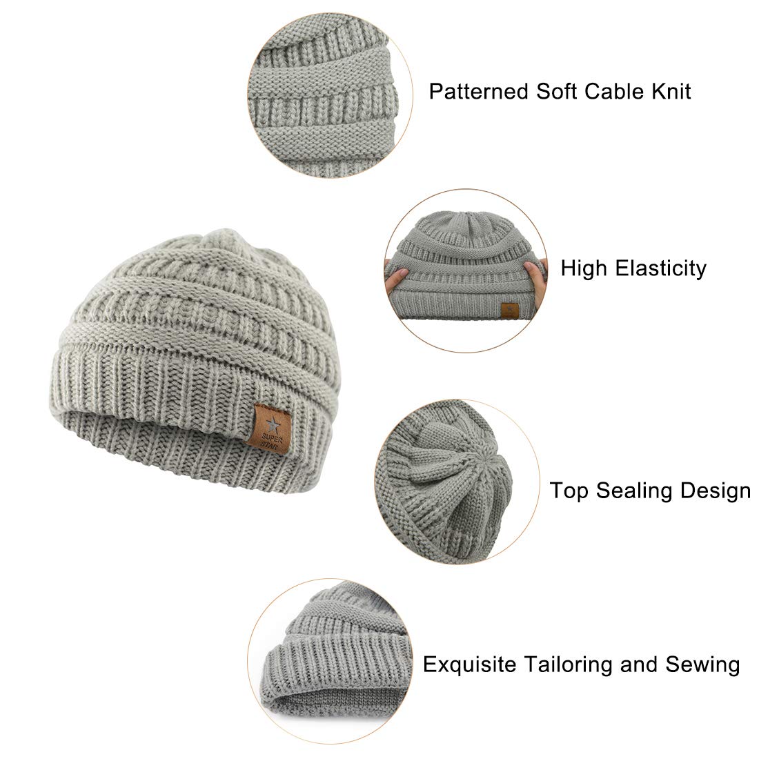 Durio 0-2 Years Warm Winter Baby Beanies For Boys Soft Thick Cozy Knitted Toddler Infant Winter Hat Babies Caps 3 Pack Black & L