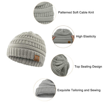 Durio 0-2 Years Warm Winter Baby Beanies For Boys Soft Thick Cozy Knitted Toddler Infant Winter Hat Babies Caps 3 Pack Black & L