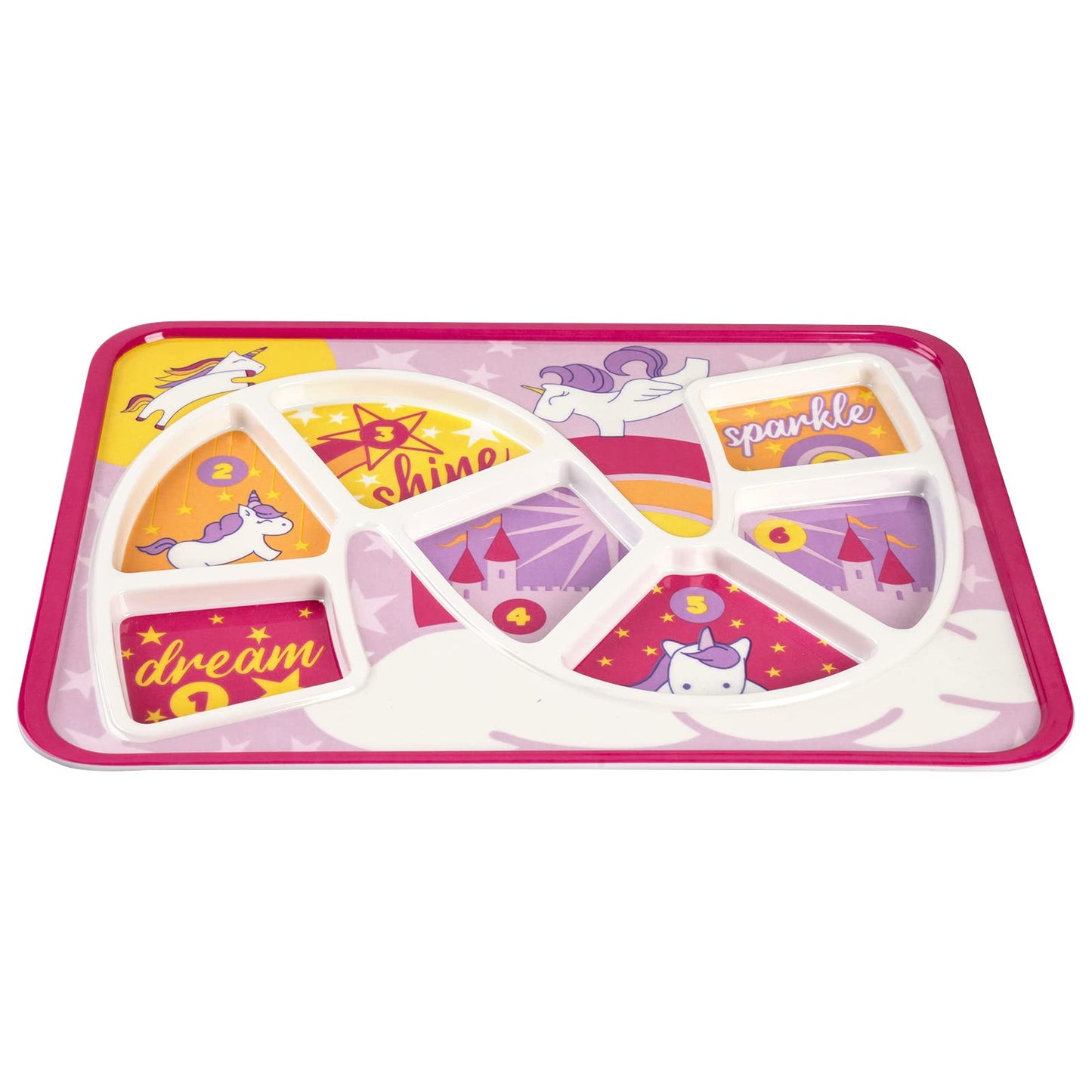Gsm Brands Kids Dinner Plate For Picky Eating Toddlers: Healthy Constructive Fun Meal Time, Divided Portions, Rainbow Unicorn Th