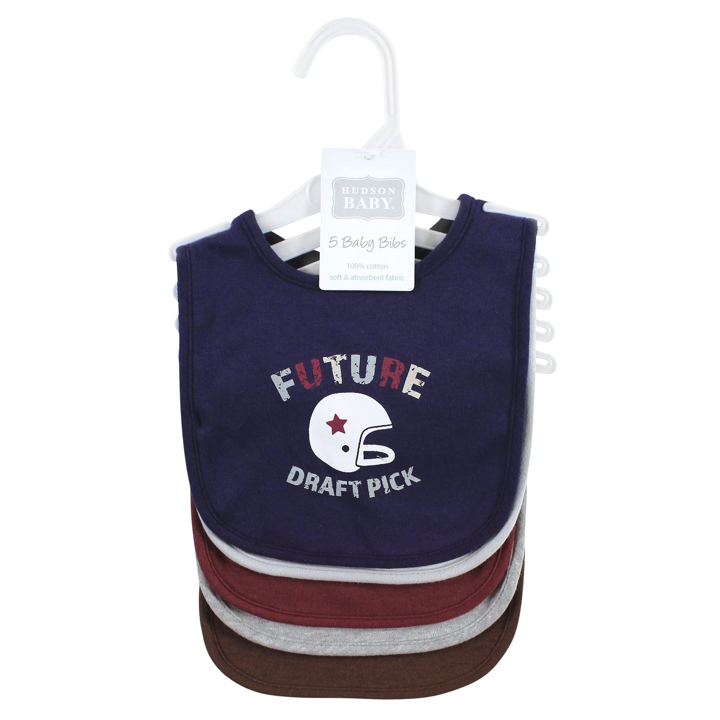 Hudson Baby Unisex Baby Cotton Bibs, Brown Football, One Size