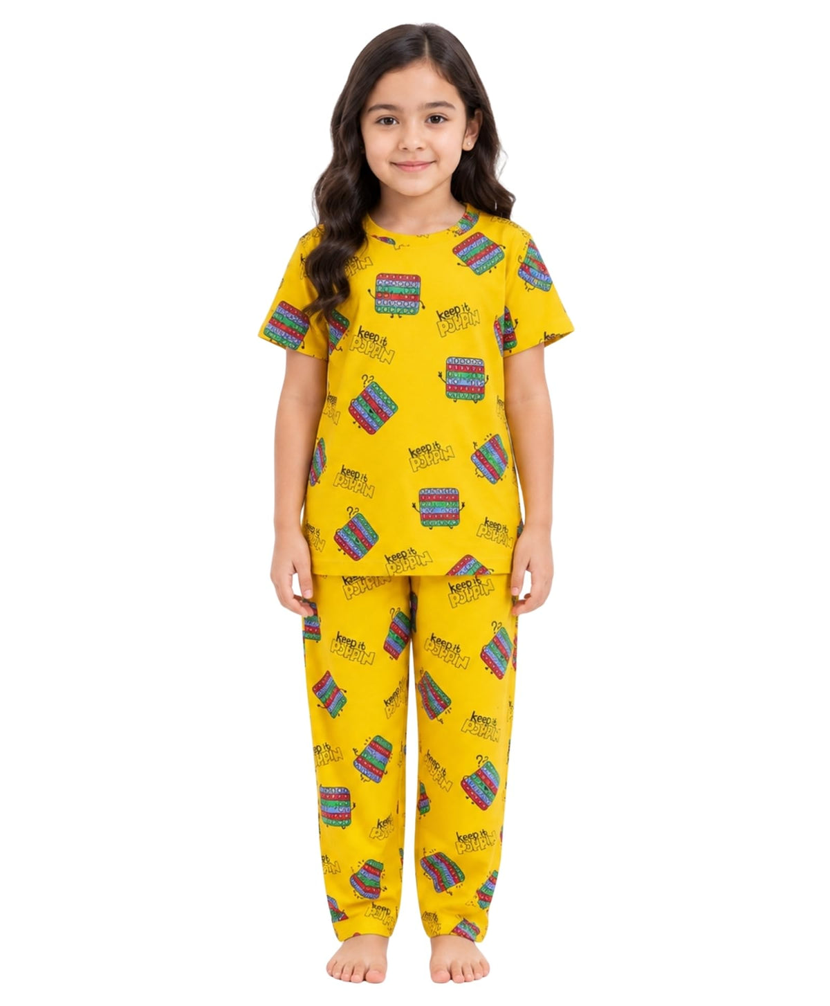ANTHRILO Summer POP IT Yellow Girls Short Sleeve Pyjama Set  Yellow