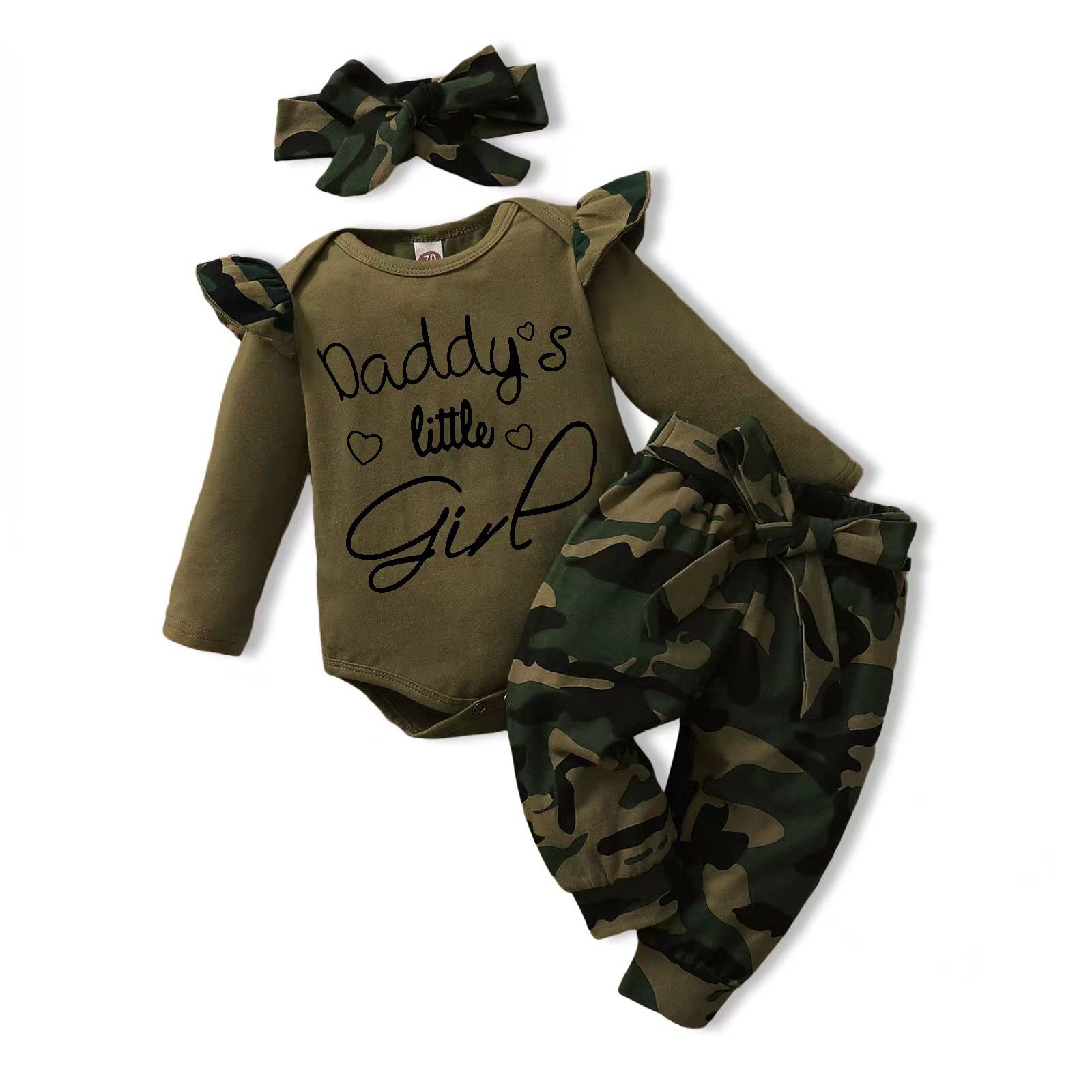 Amawmw Baby Girl Clothes Set Daddys Little Girl Ruffle Romper Top Camouflage Pan WBBAPB097GDBGDH