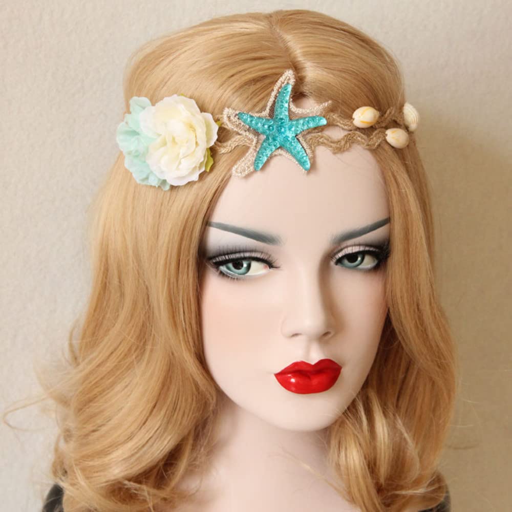 Yoriko Mermaid Beach Sea Star Starfish Hairbands Mermaid Hair Accessories Mermaid Necklace Costume (Headband-A)
