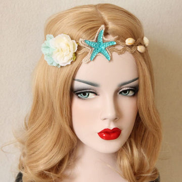 Yoriko Mermaid Beach Sea Star Starfish Hairbands Mermaid Hair Accessories Mermaid Necklace Costume (Headband-A)
