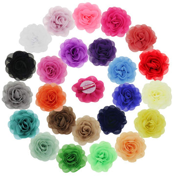 Insowni 24Pcs Alligator Hair Clips 3' Chiffon Flower Barrettes Hair Bow Accessories For Toddlers Baby Girl Kids