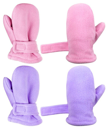 N'Ice Caps Baby Toddler Mittens Kids 2 Pairs Fleece Gloves Winter Warm Sherpa Lined (Pink/Light Purple Pack, 2-3 Years)