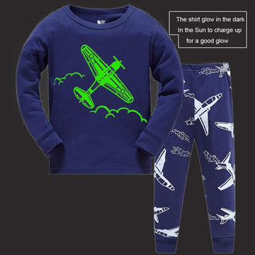 Little Boys Pajamas Sets Airplane Glow In Dark 2 Piece Toddler Clothes Kids Pjs 2 3 T