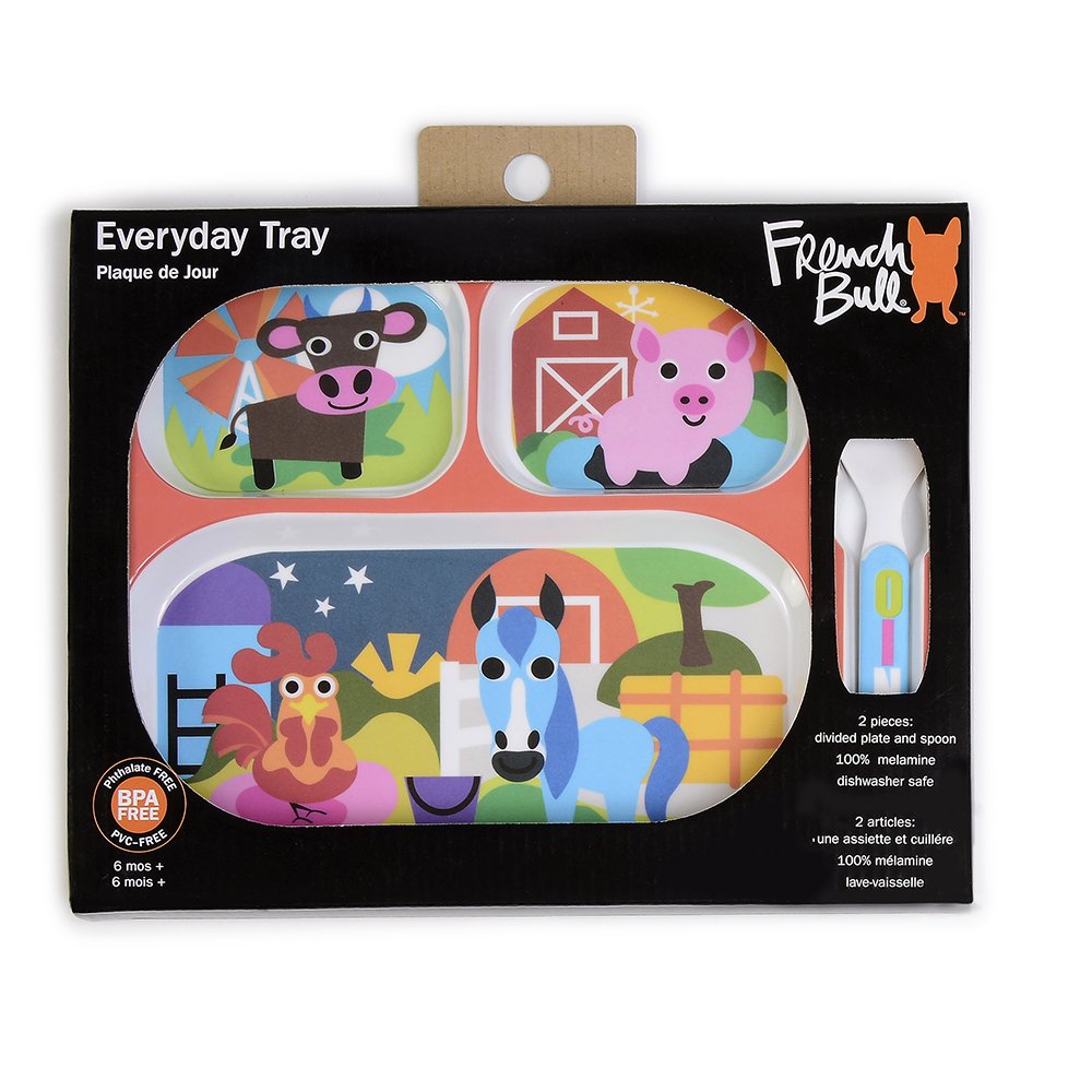French Bull 11' Kids Everyday Tray - Divided Tray And Spoon Set, Farm Animals (74411)