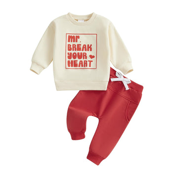 Baby Boy Fall Clothes Set Long Sleeve Letter Print Sweatshirt Pants Valentines Day Outfits 6 12 18 24 Months 2T (Khaki, 3-6 Mont