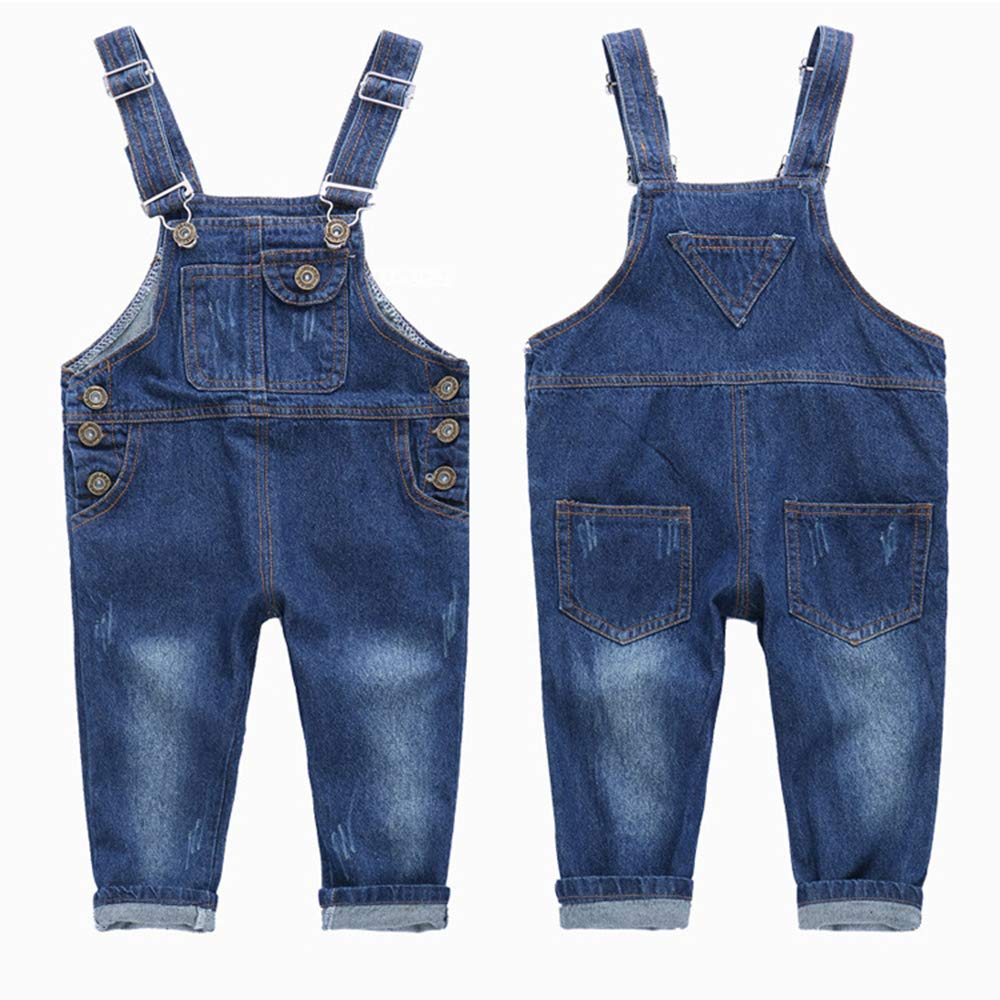 Kidscool Space Snap Leg/Crotch Mettal Buttons Reipped Denim Overalls,Blue,2-3 Years