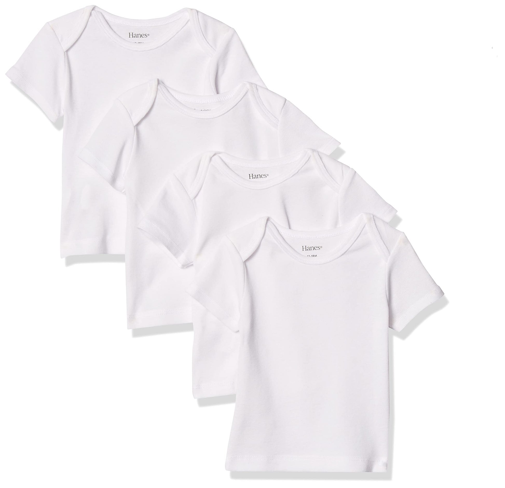 Hanes Ultimate Baby Flexy 4 Pack Short Sleeve Crew Tees, Diamond White, 6-12M
