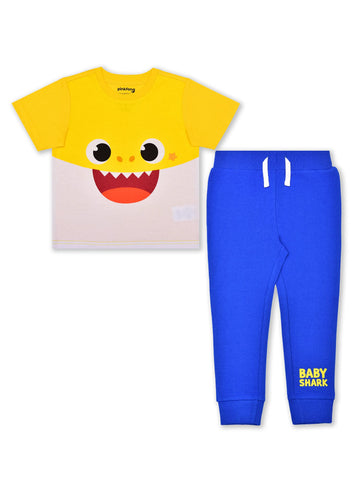 Nickelodeon Baby Shark 2 Piece T-Shirt And Jogger Sweatpants For Boy Infant, Toddler And Little Kids - Blue/Yellow