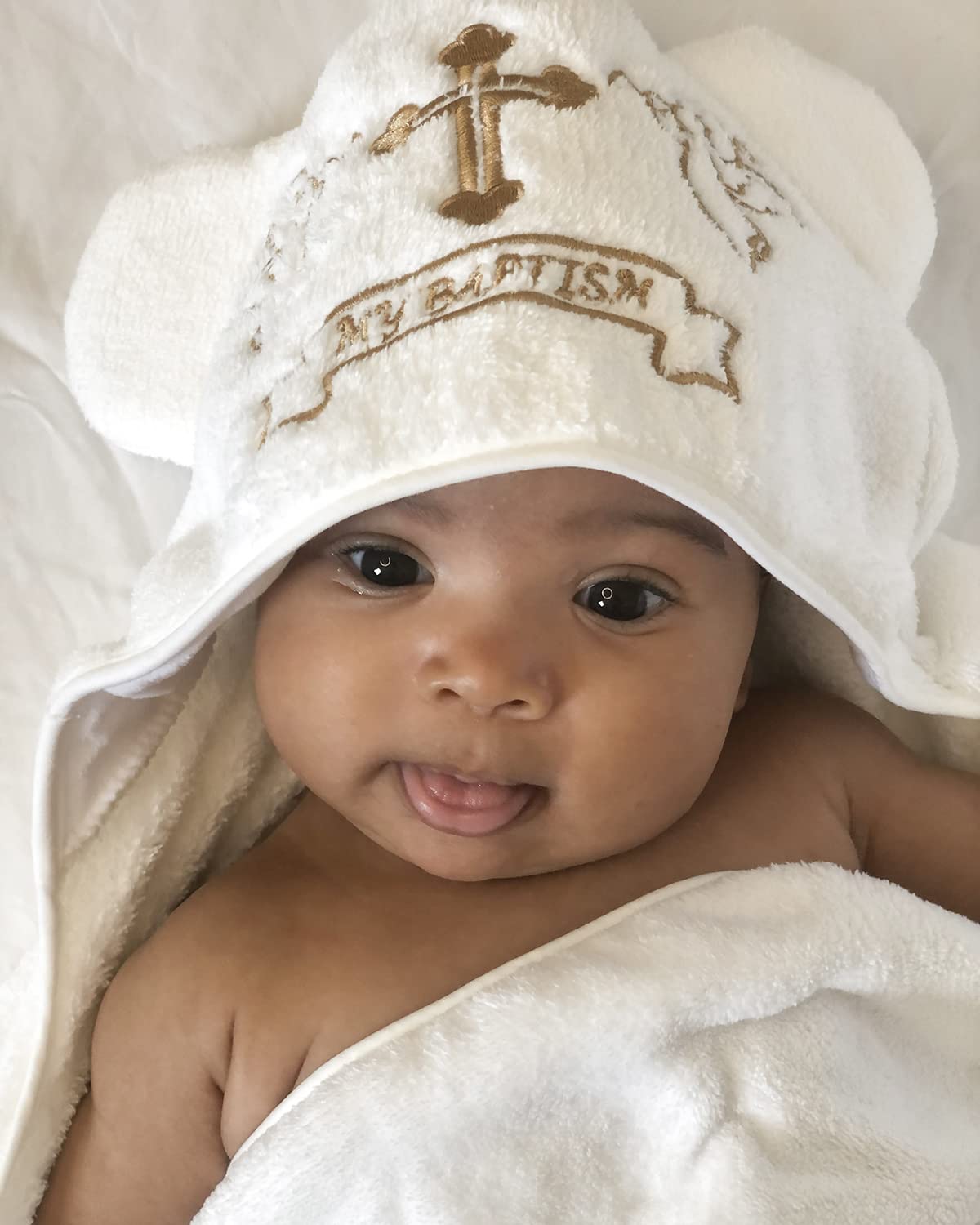 Estamico Unisex Baby Plush Hooded Bath Towels With Embroidery Cross And Cute Ears Baptism For Infants, Toddlers & Kids