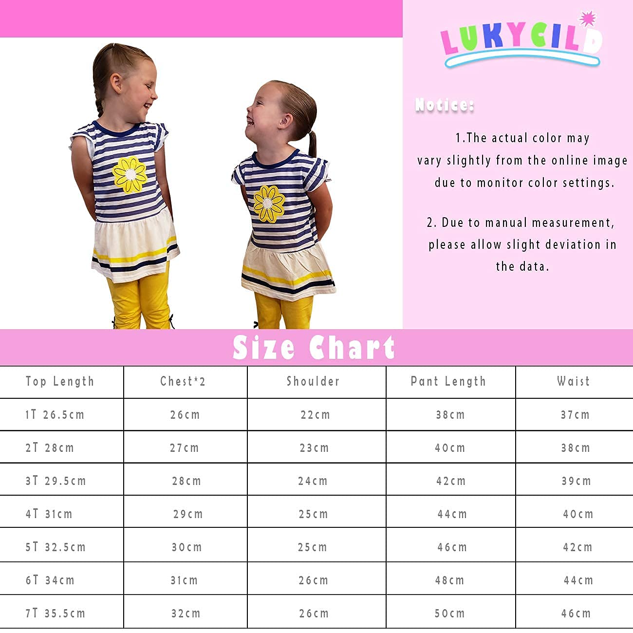 Lukycild Baby Girls Summer Clothes Casual Clothing Suit Short Sleeve Striped T-Shirt +Pants