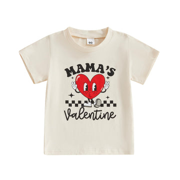 Baby Boy Girl Valentines Day Outfit Letters Heart Graphic Tee Shirts Tops Toddler Boy Valentines Day Shirt (Khaki Mama, 3-4 Year